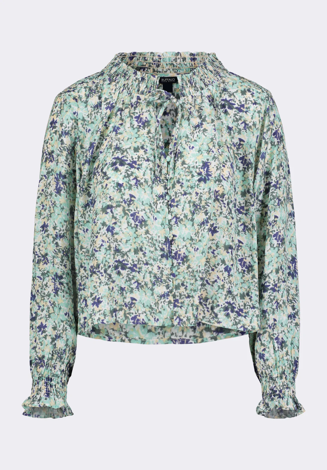 Maylah Women's Floral Print Smocked Blouse, Blurredfloralgr - WT0174P - Image 5