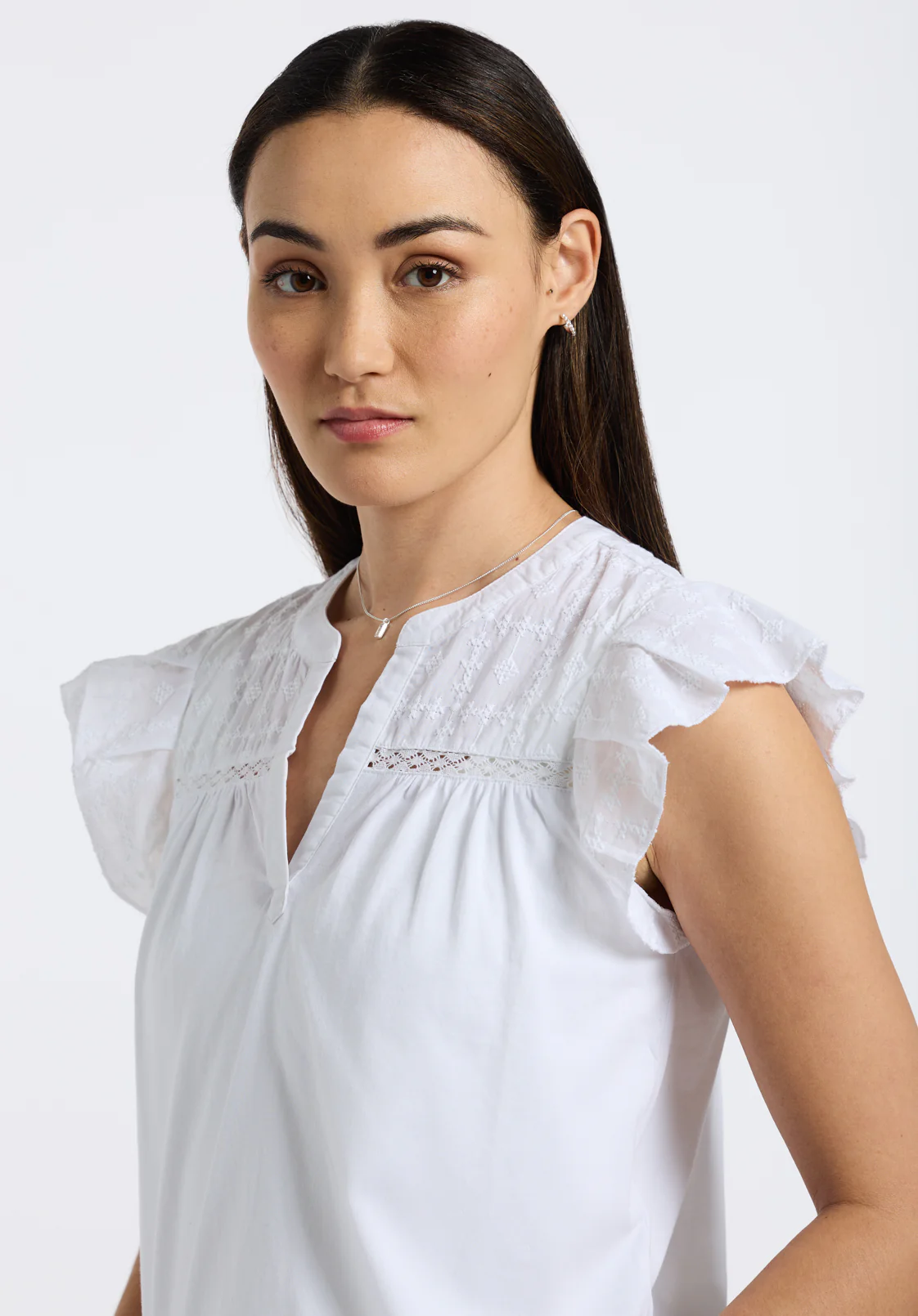 Mckaylie Women's Flutter Sleeve Split Neck Top, White - KT0210P - Image 3