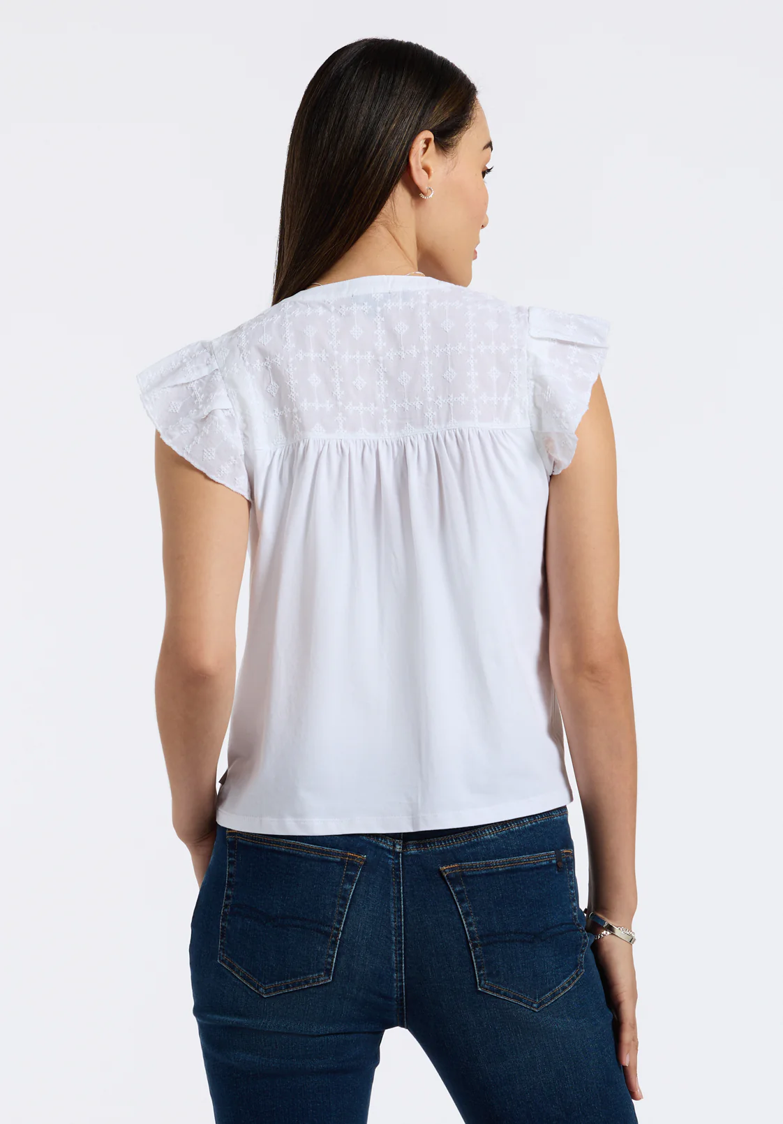 Mckaylie Women's Flutter Sleeve Split Neck Top, White - KT0210P - Image 4