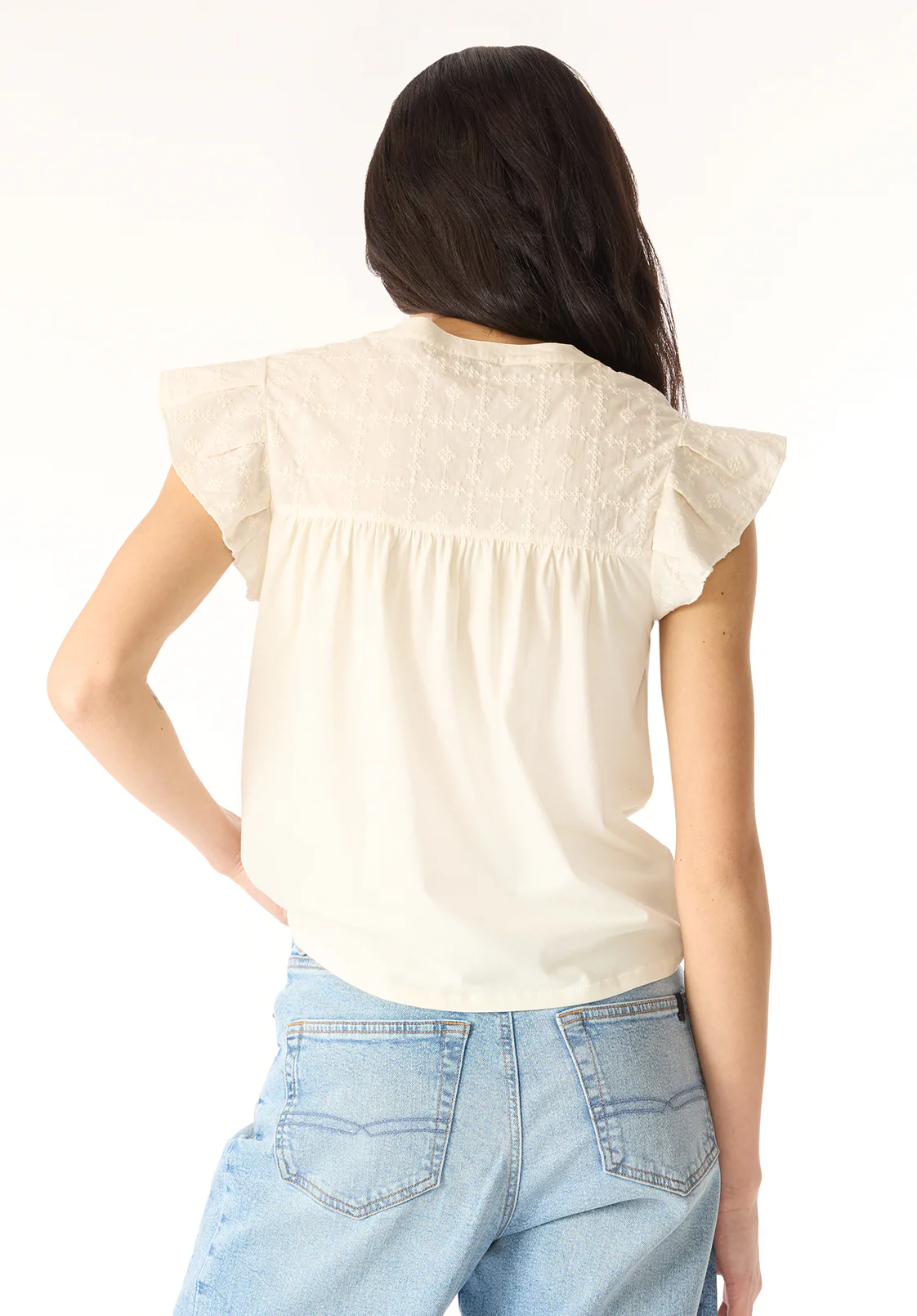 Mckaylie Women's Flutter Sleeve Split Neck Top, Parchment - KT0210P - Image 4