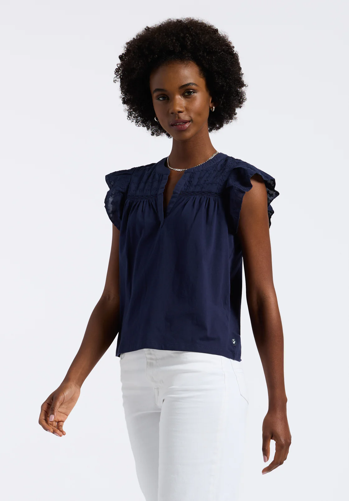 Mckaylie Women's Flutter Sleeve Split Neck Top, Peacoat - KT0210P - Image 3