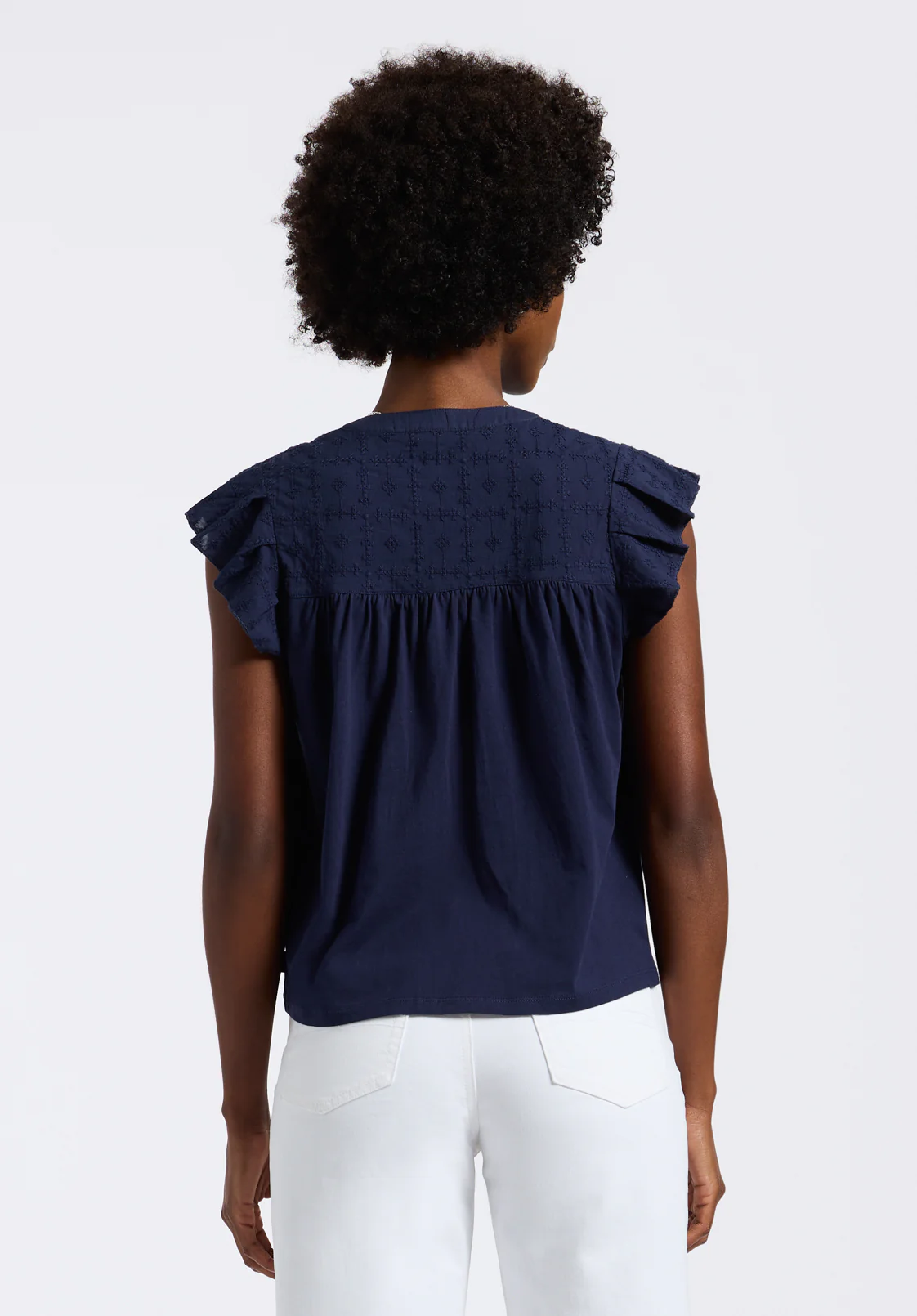 Mckaylie Women's Flutter Sleeve Split Neck Top, Peacoat - KT0210P - Image 4