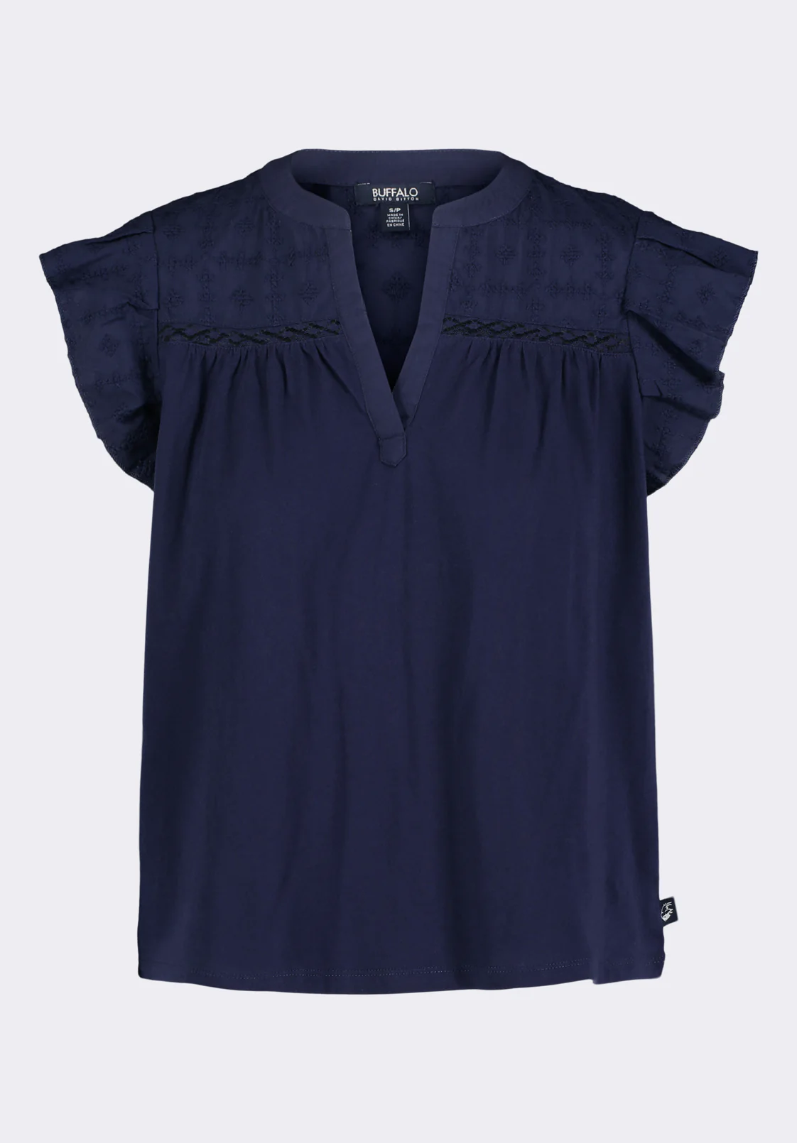 Mckaylie Women's Flutter Sleeve Split Neck Top, Peacoat - KT0210P - Image 6