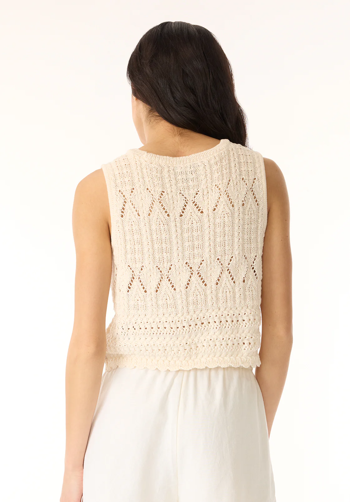 Merrybell Women's Pointelle Knit Button-Down Vest, Egret - SW0114P - Image 3