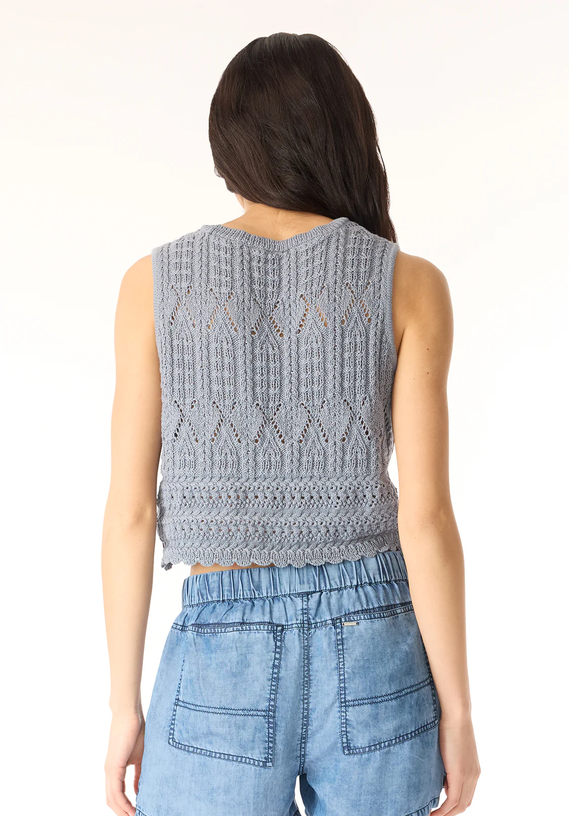 Merrybell Women's Pointelle Knit Button-Down Vest, Bleached Indigo - SW0114P - Image 4