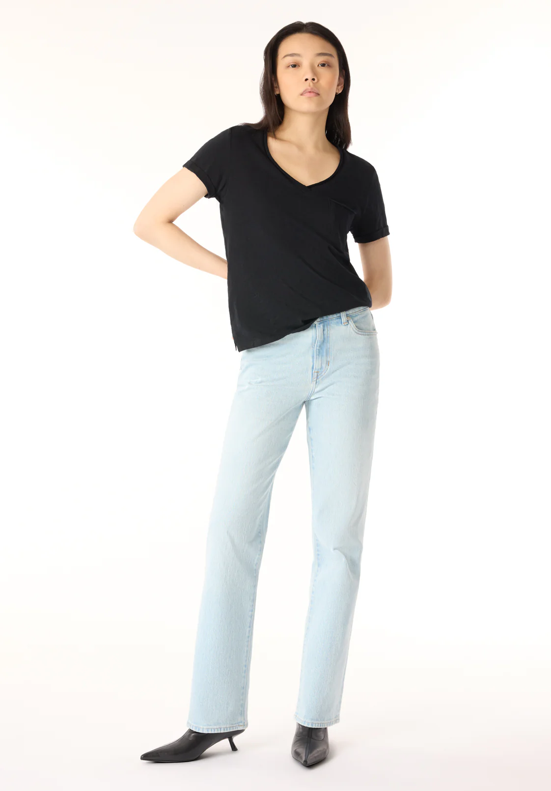 Moxie Women's V-Neck Slub Tee, Black - KT0179P