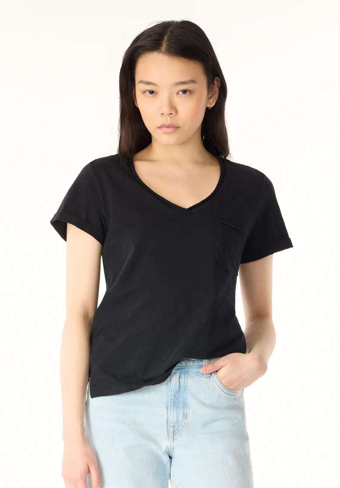 Moxie Women's V-Neck Slub Tee, Black - KT0179P - Image 2