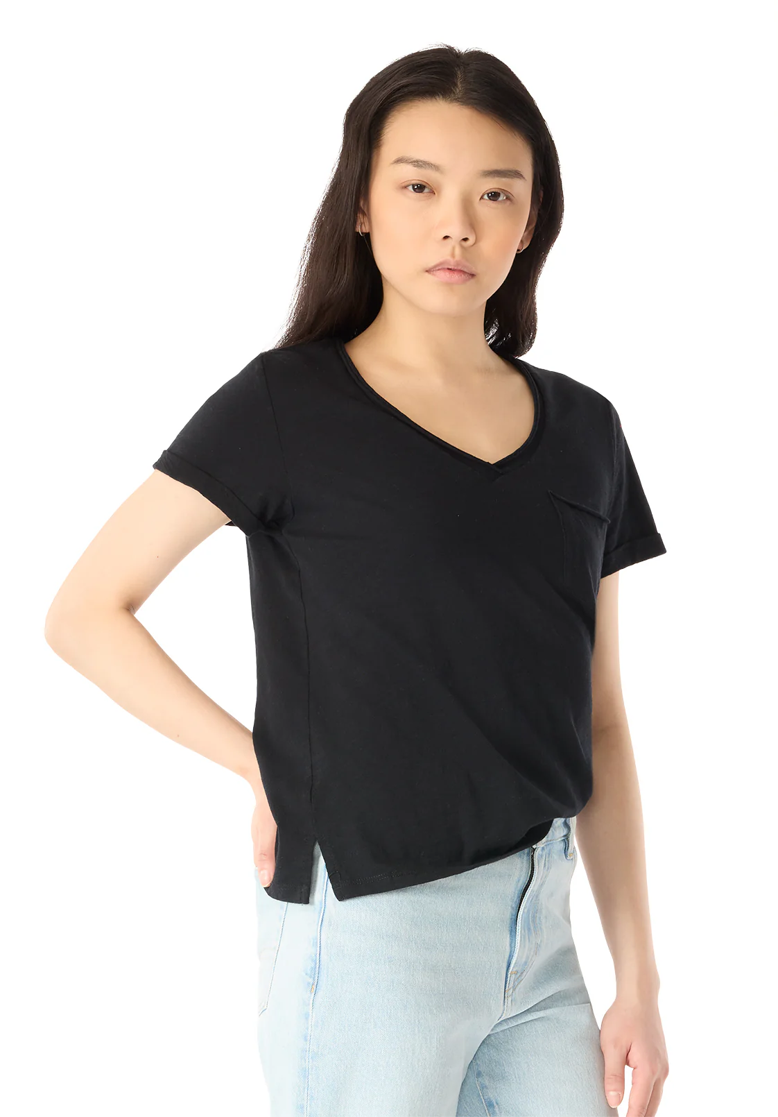 Moxie Women's V-Neck Slub Tee, Black - KT0179P - Image 3