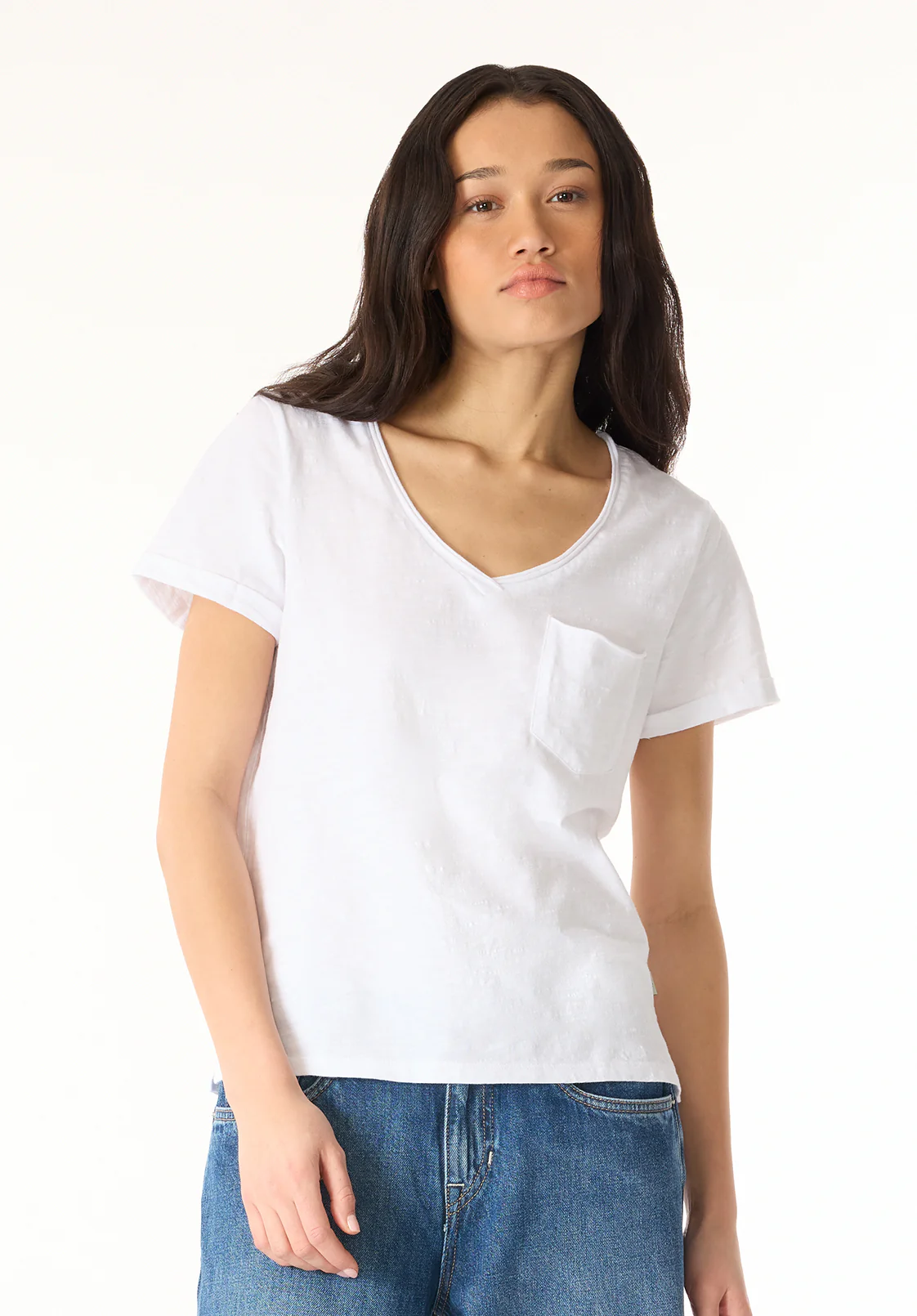Moxie Women's V-Neck Slub Tee, White - KT0179P - Image 2