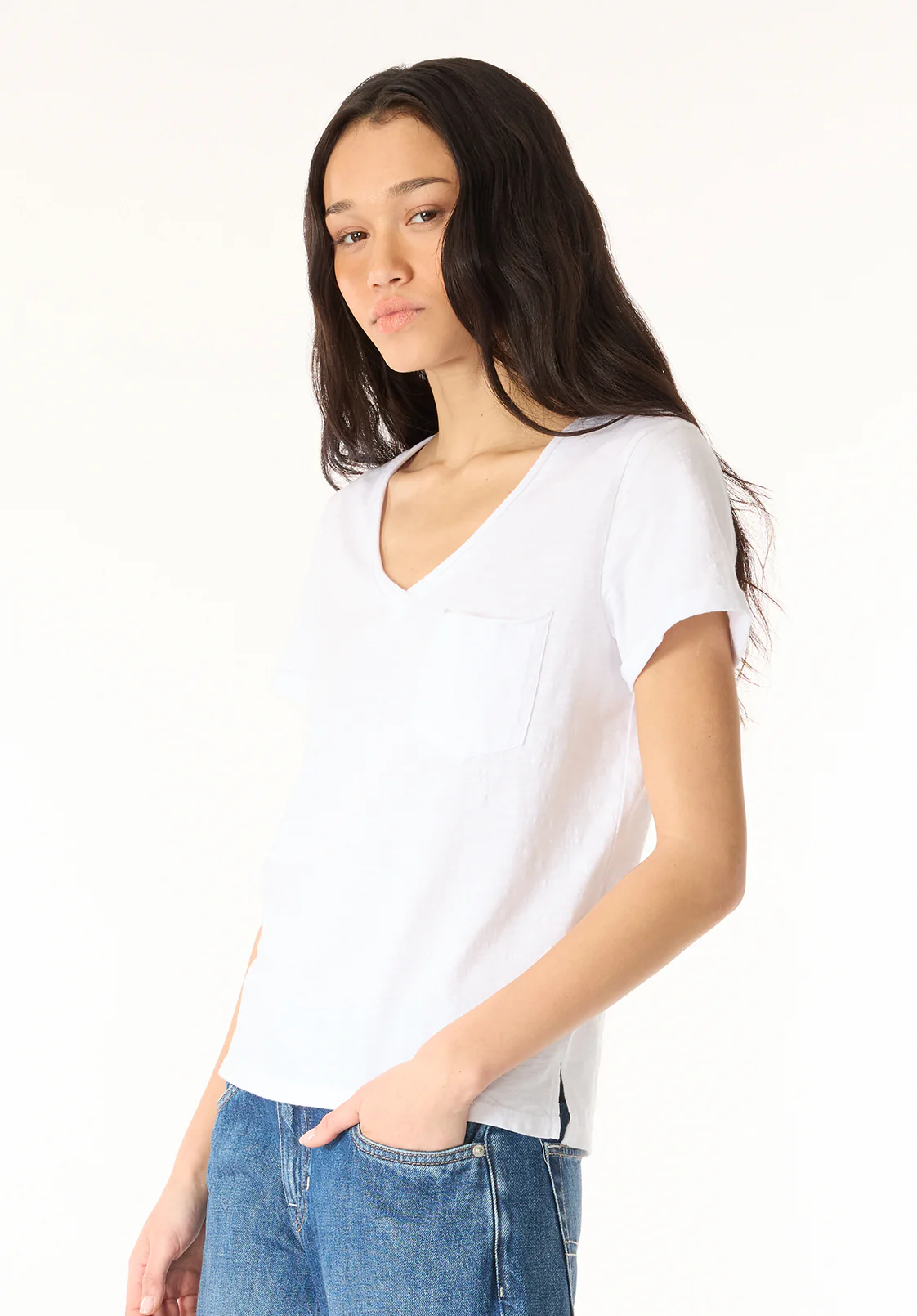 Moxie Women's V-Neck Slub Tee, White - KT0179P - Image 3