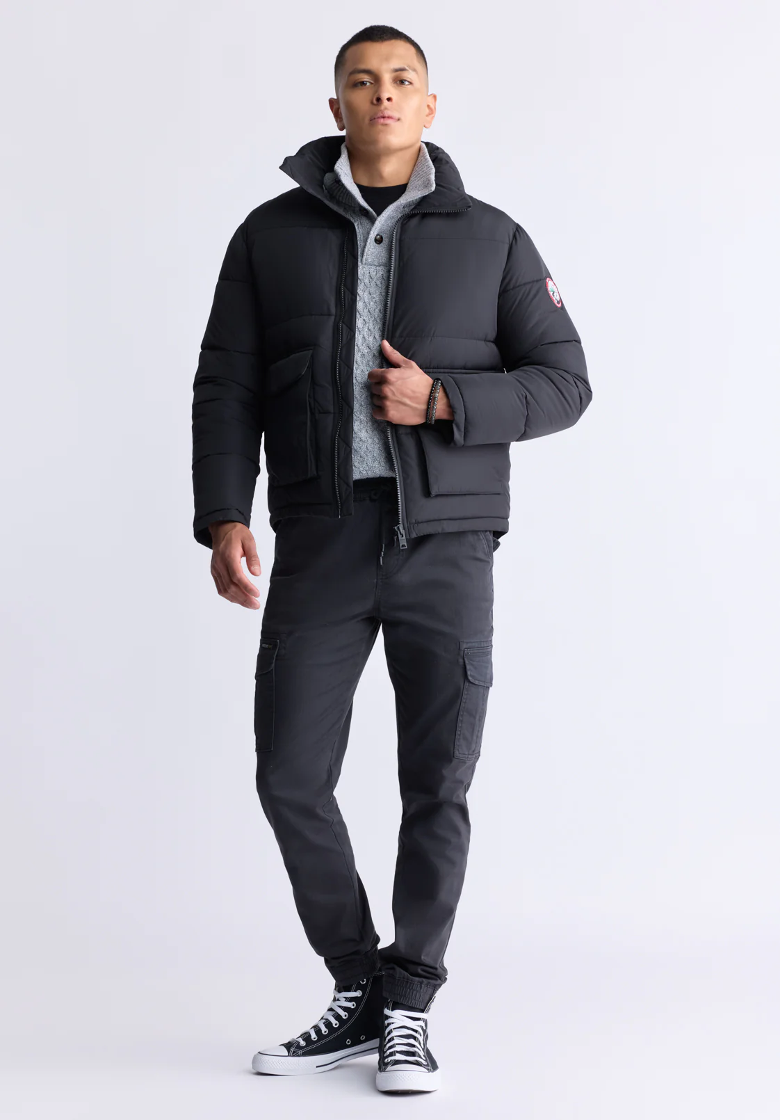 Nate Men's Zip-Up Puffer Jacket, Black - OBMFE001