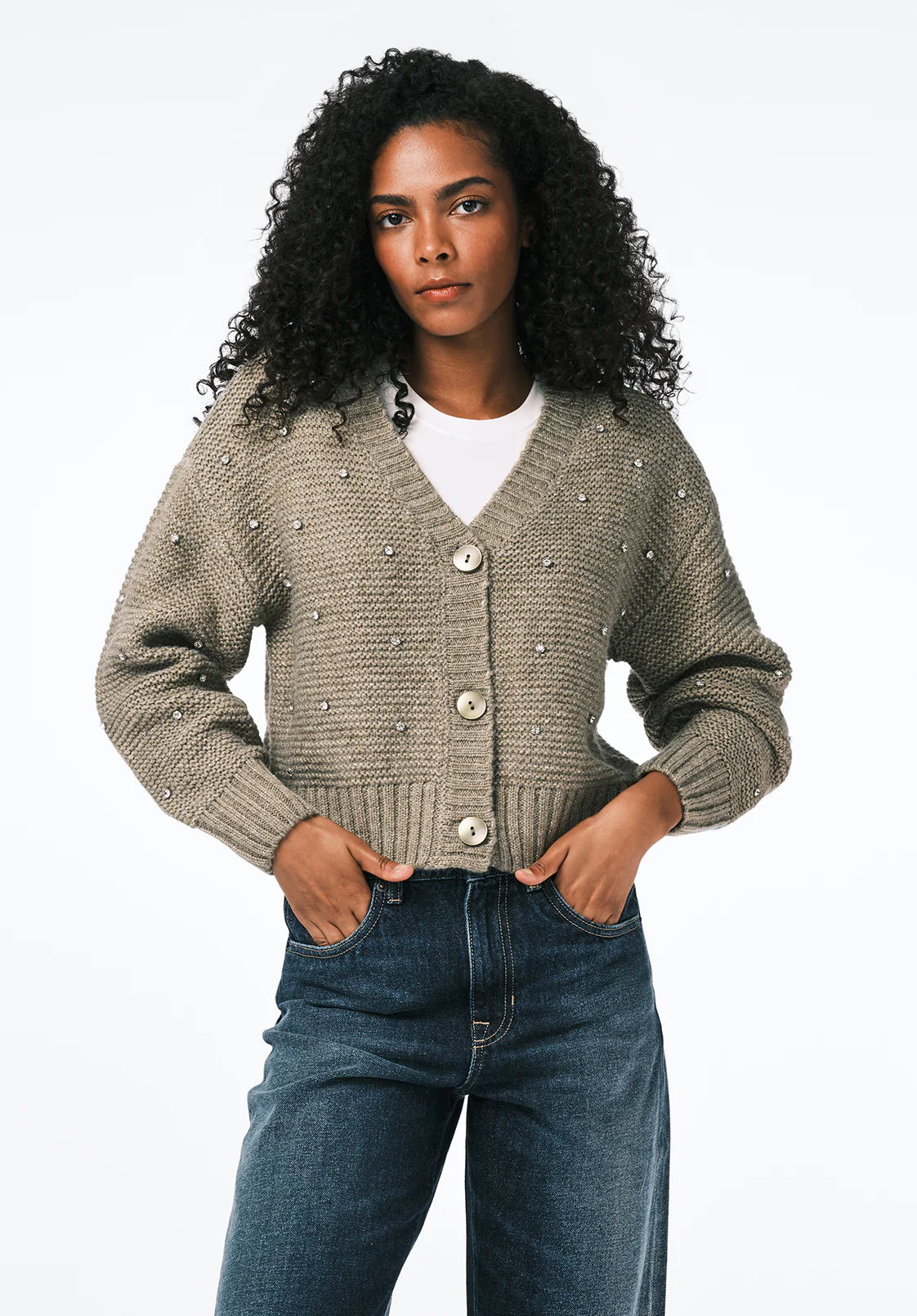 Odilia Women's Embellished Knit Cardigan, Dk Green - SW0163 - Image 2