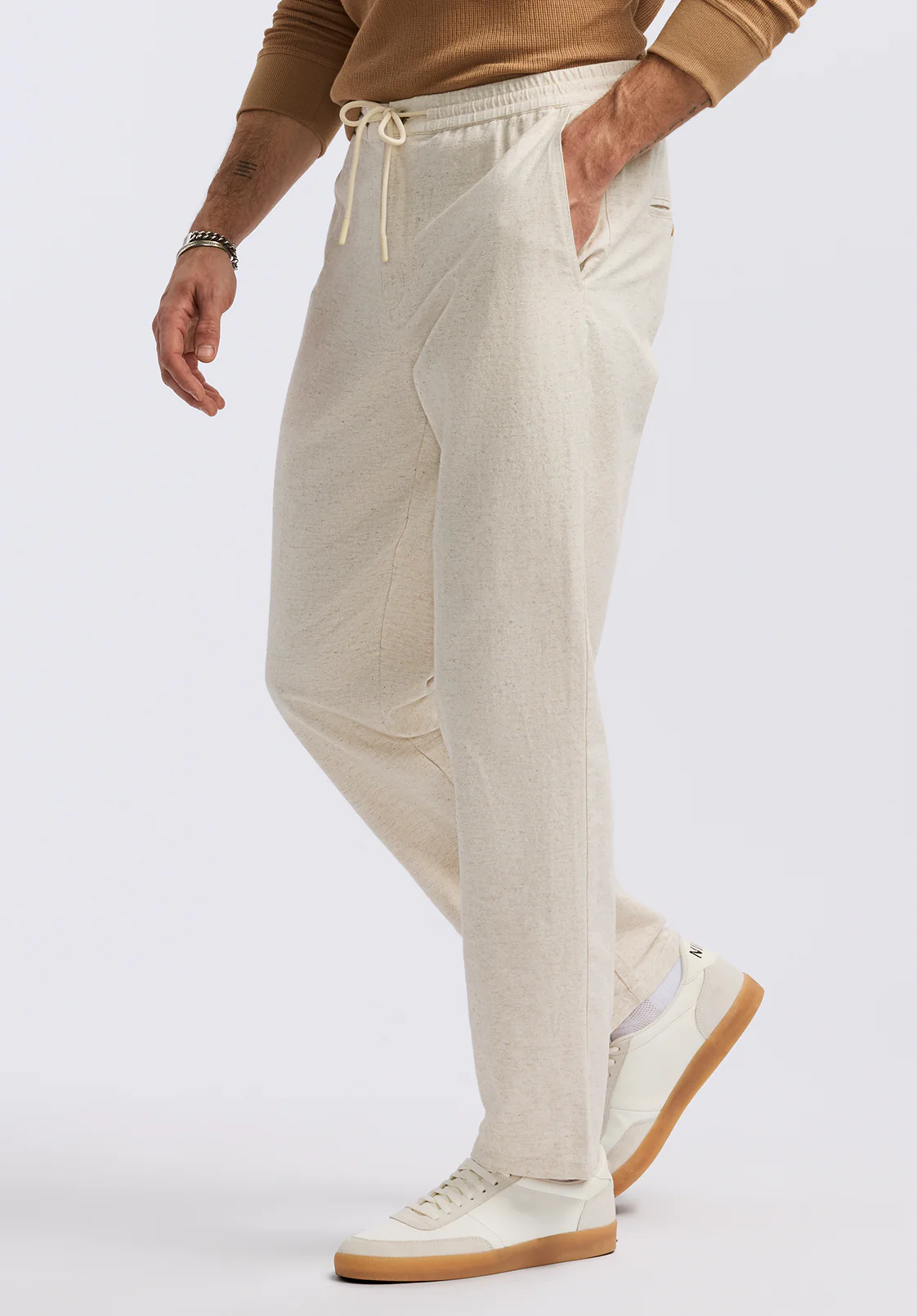 Pilsen Men's Linen Blend Straight Pants, Milk - BM24724 - Image 3