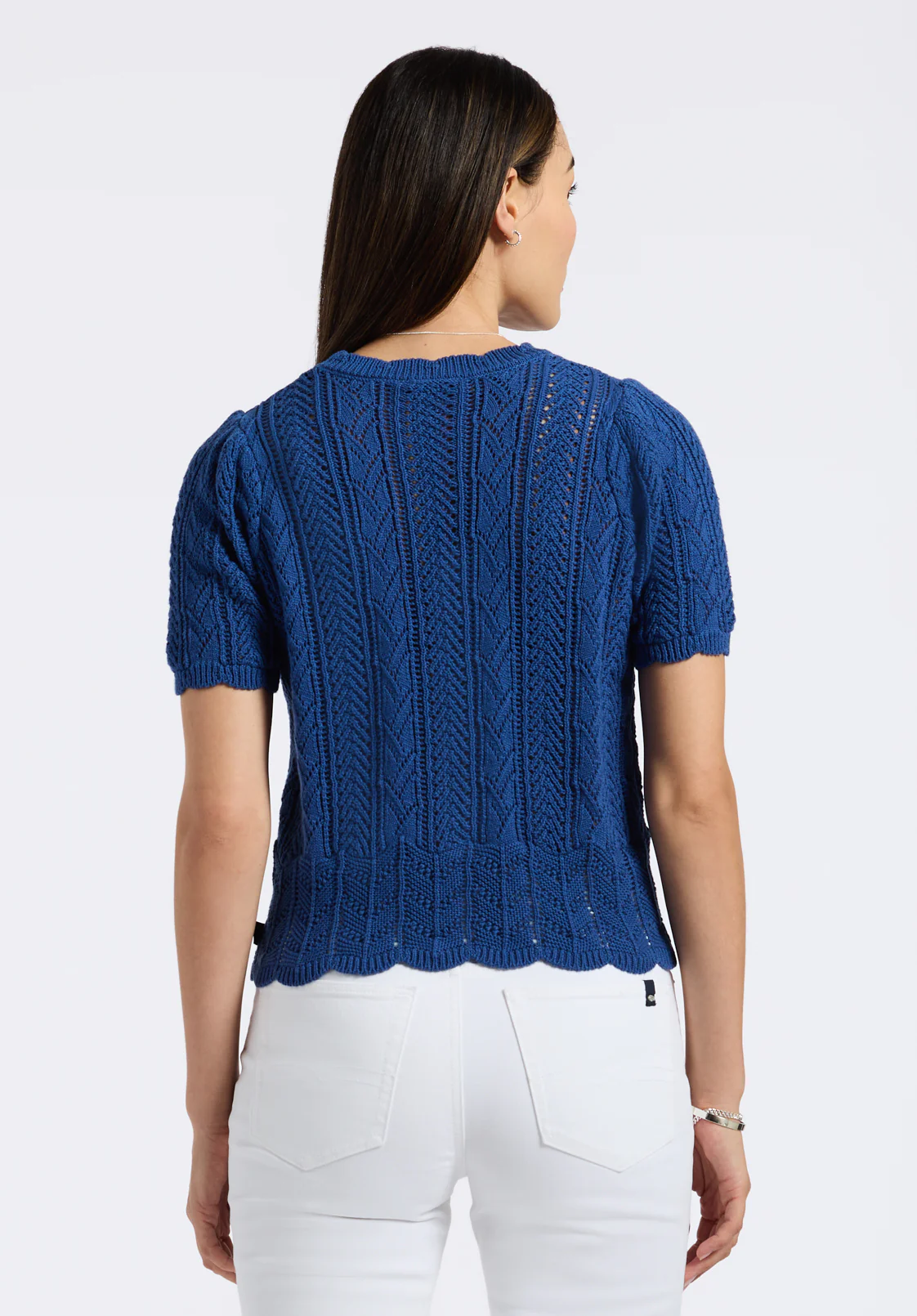 Posey Women's Short Sleeve Crochet Knit Sweater, Navy - SW0108P - Image 4