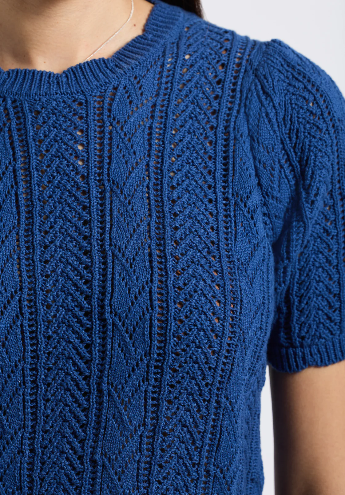 Posey Women's Short Sleeve Crochet Knit Sweater, Navy - SW0108P - Image 5