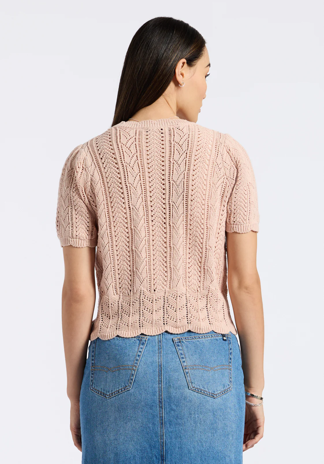 Posey Women's Short Sleeve Crochet Knit Sweater, Cameo Rose - SW0108P - Image 4
