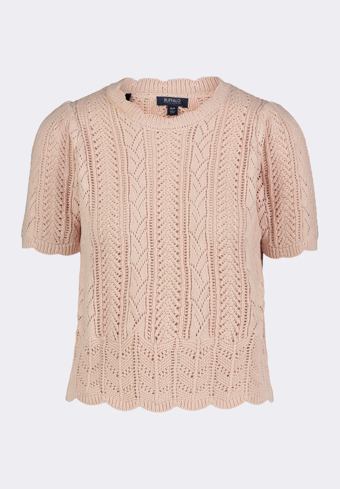 Posey Women's Short Sleeve Crochet Knit Sweater, Cameo Rose - SW0108P - Image 6