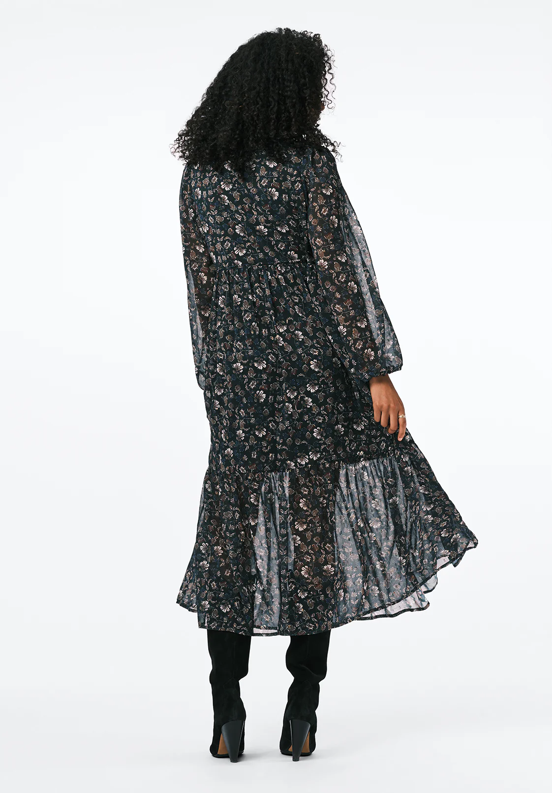 Rheda Women's Long Sleeve Sheer Floral Tiered Maxi Dress, Vintage Floral - WD0107 - Image 3
