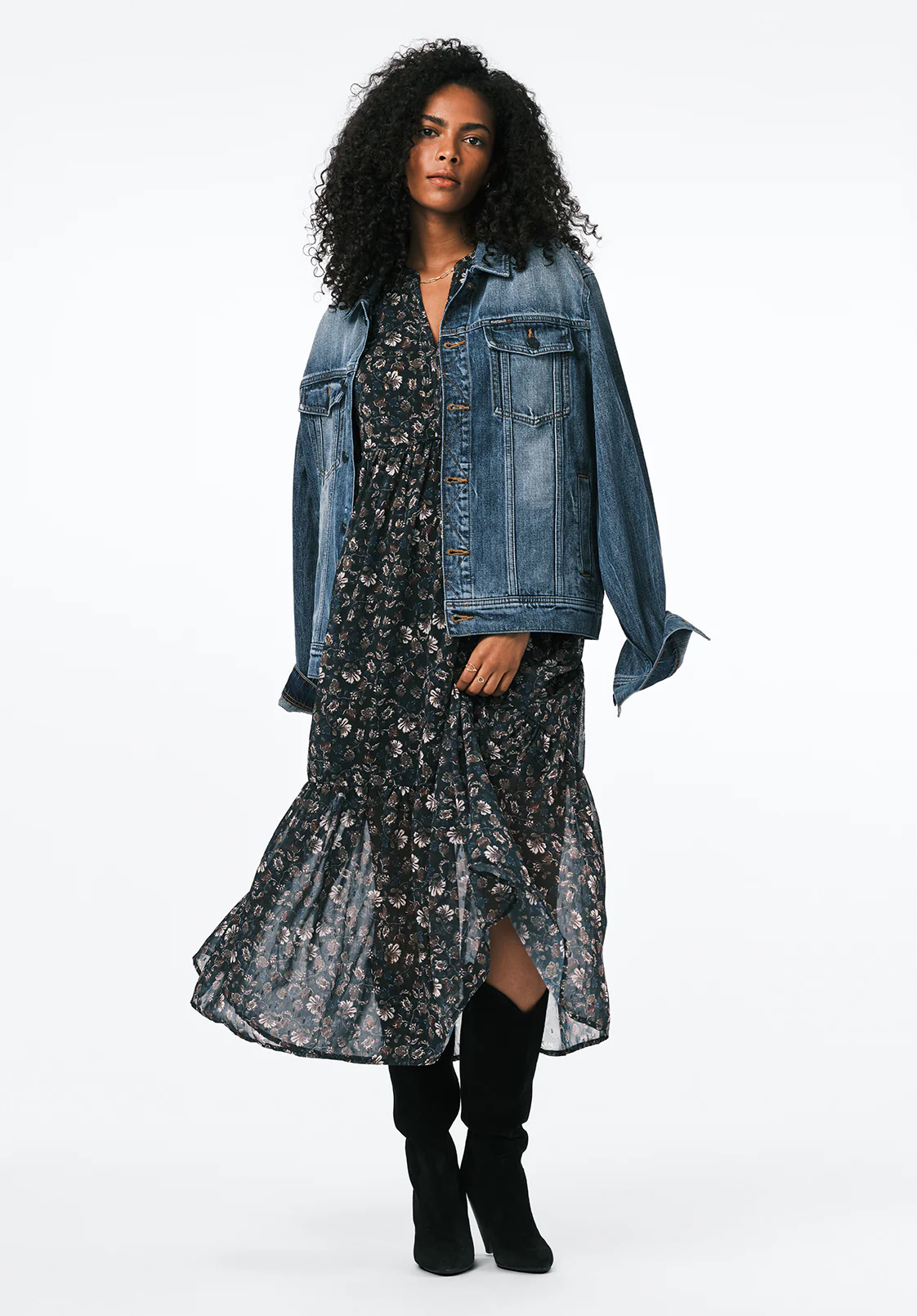 Rheda Women's Long Sleeve Sheer Floral Tiered Maxi Dress, Vintage Floral - WD0107 - Image 4