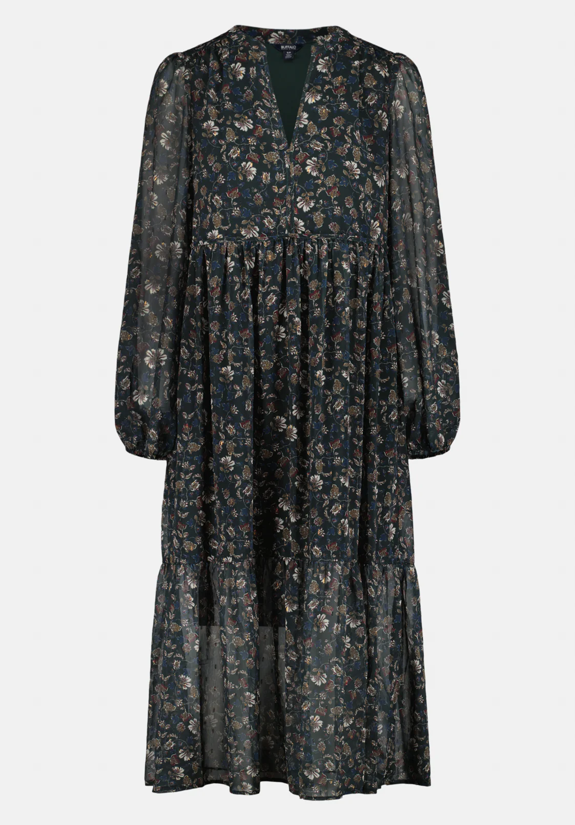 Rheda Women's Long Sleeve Sheer Floral Tiered Maxi Dress, Vintage Floral - WD0107 - Image 5