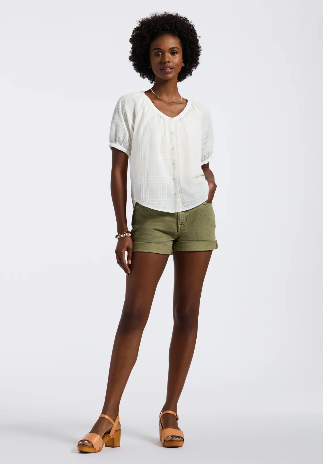 Saarik Women's Puff Sleeve Textured Blouse, White - WT0153P
