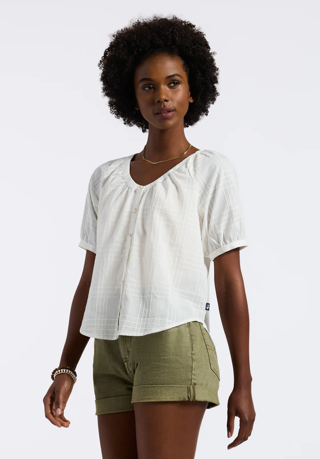 Saarik Women's Puff Sleeve Textured Blouse, White - WT0153P - Image 2