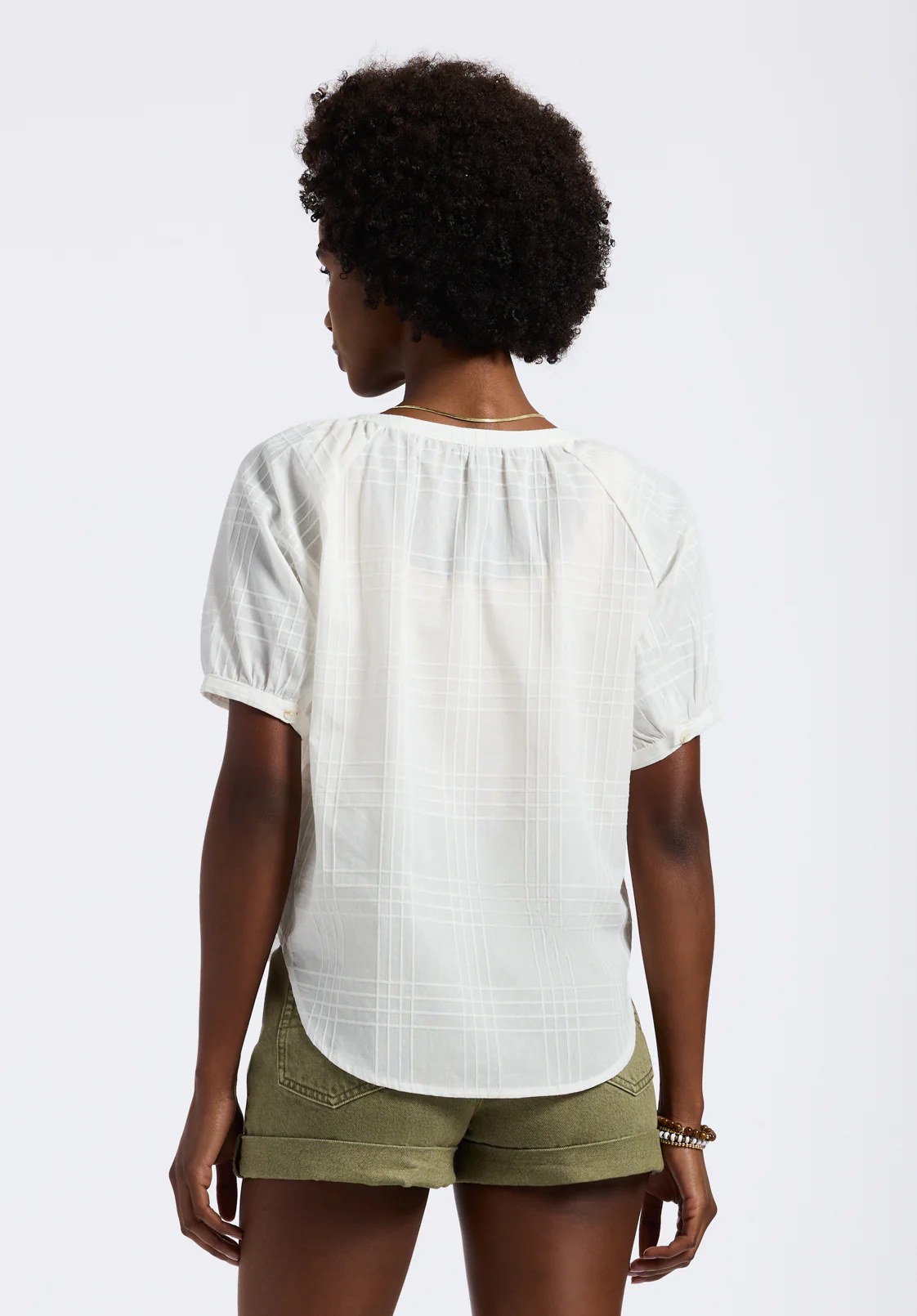 Saarik Women's Puff Sleeve Textured Blouse, White - WT0153P - Image 4