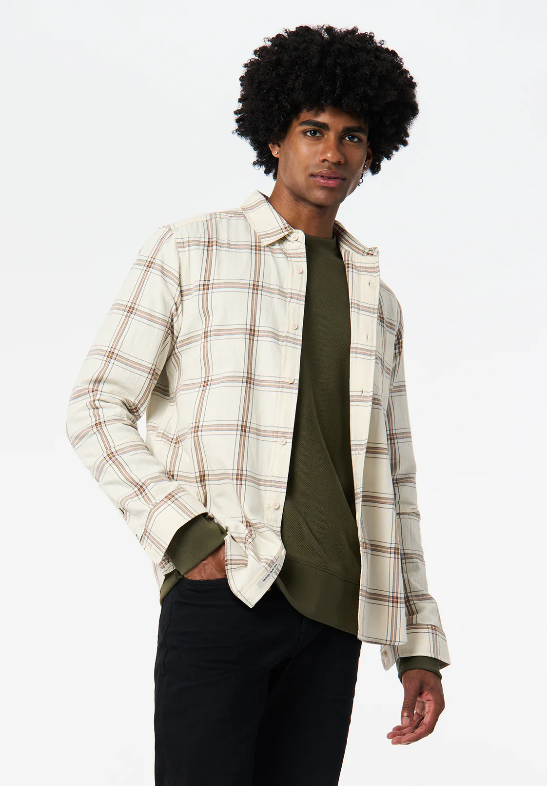Sago Men's Long Sleeve Plaid Shirt, Buttercream - BM24689 - Image 3
