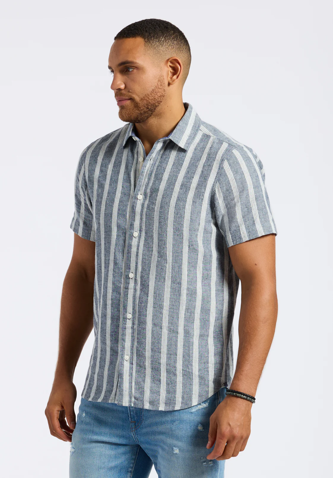 Sagrino Men's Short Sleeve Striped Shirt, Whale - BM24564 - Image 3