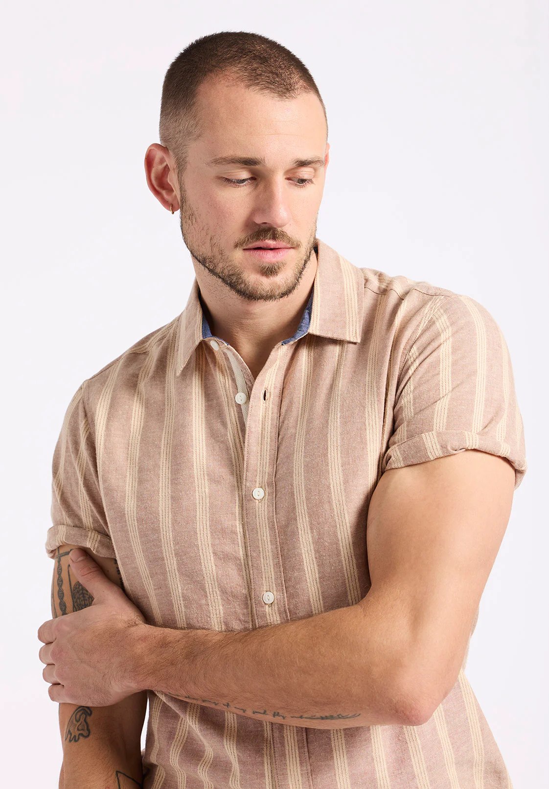 Sagrino Men's Short Sleeve Striped Shirt, Woodsmoke - BM24564 - Image 2