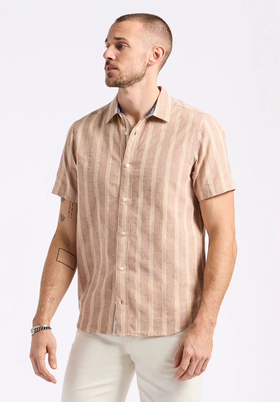 Sagrino Men's Short Sleeve Striped Shirt, Woodsmoke - BM24564 - Image 3