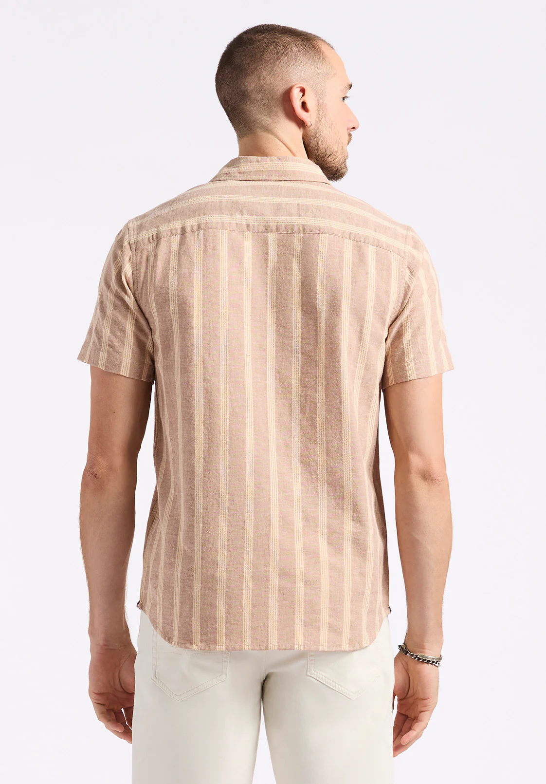 Sagrino Men's Short Sleeve Striped Shirt, Woodsmoke - BM24564 - Image 4