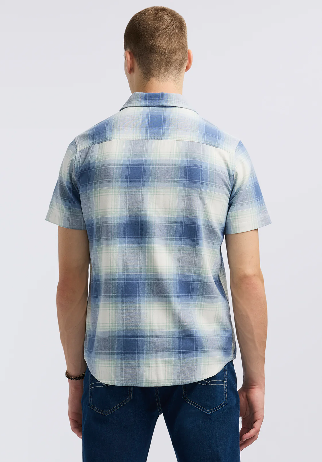 Sagrino Men's Short Sleeve Plaid Shirt, Moonlight Blue - BM24618 - Image 4