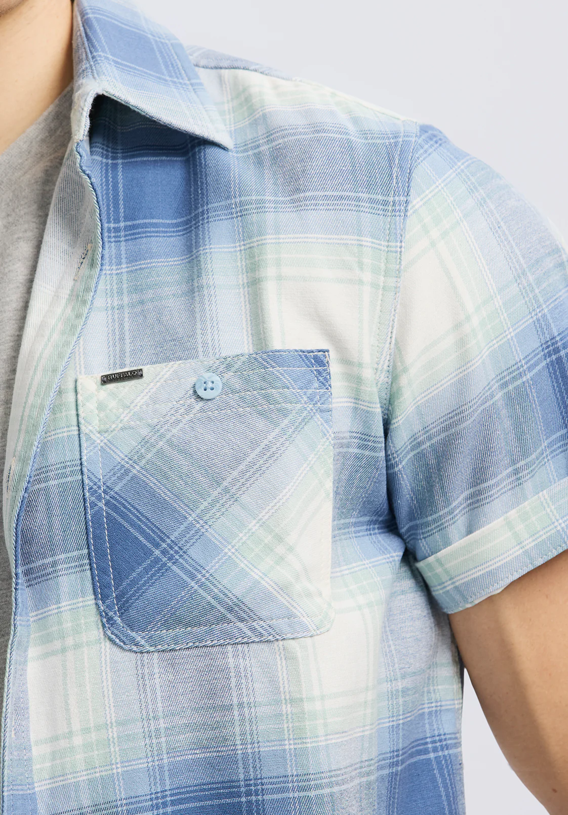 Sagrino Men's Short Sleeve Plaid Shirt, Moonlight Blue - BM24618 - Image 5