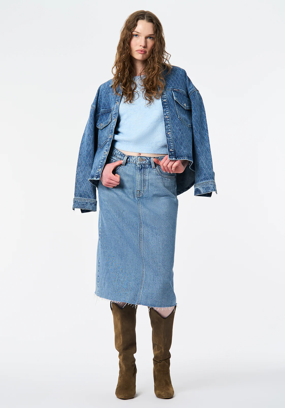 Sally Women's Mid Length Skirt, Medium Wash - BL16153