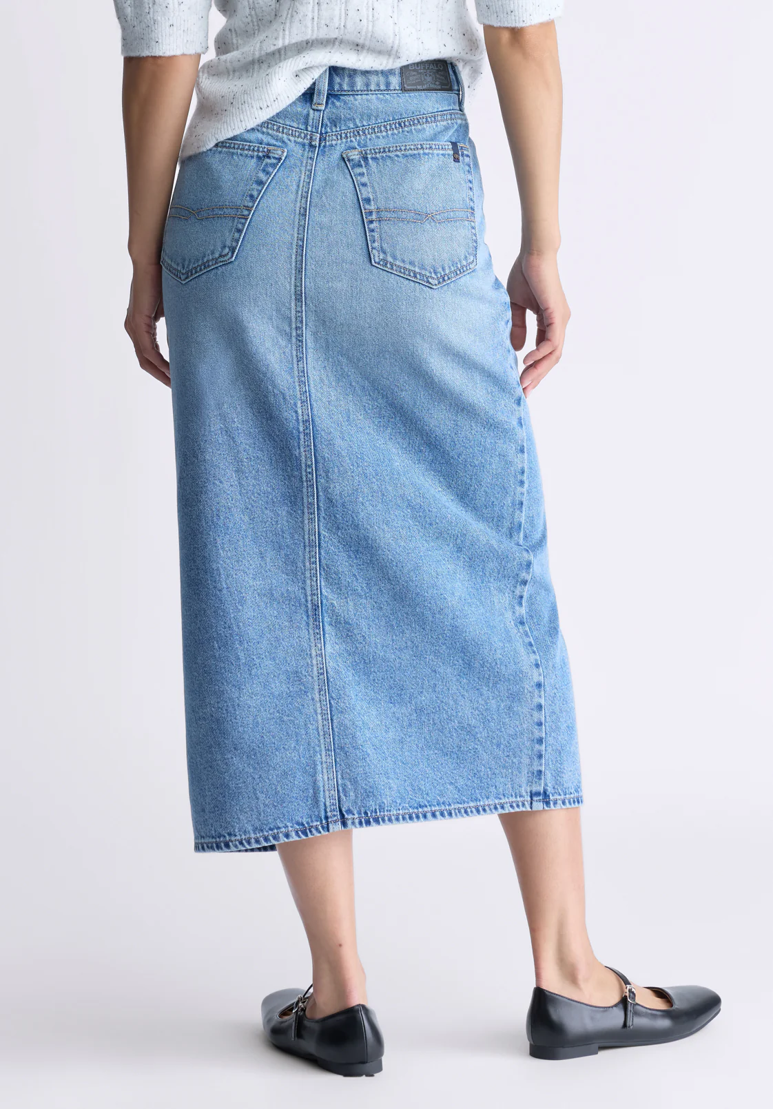 Samantha Women's High Rise Denim Skirt, Mid Blue Sanded - BL16008 - Image 3