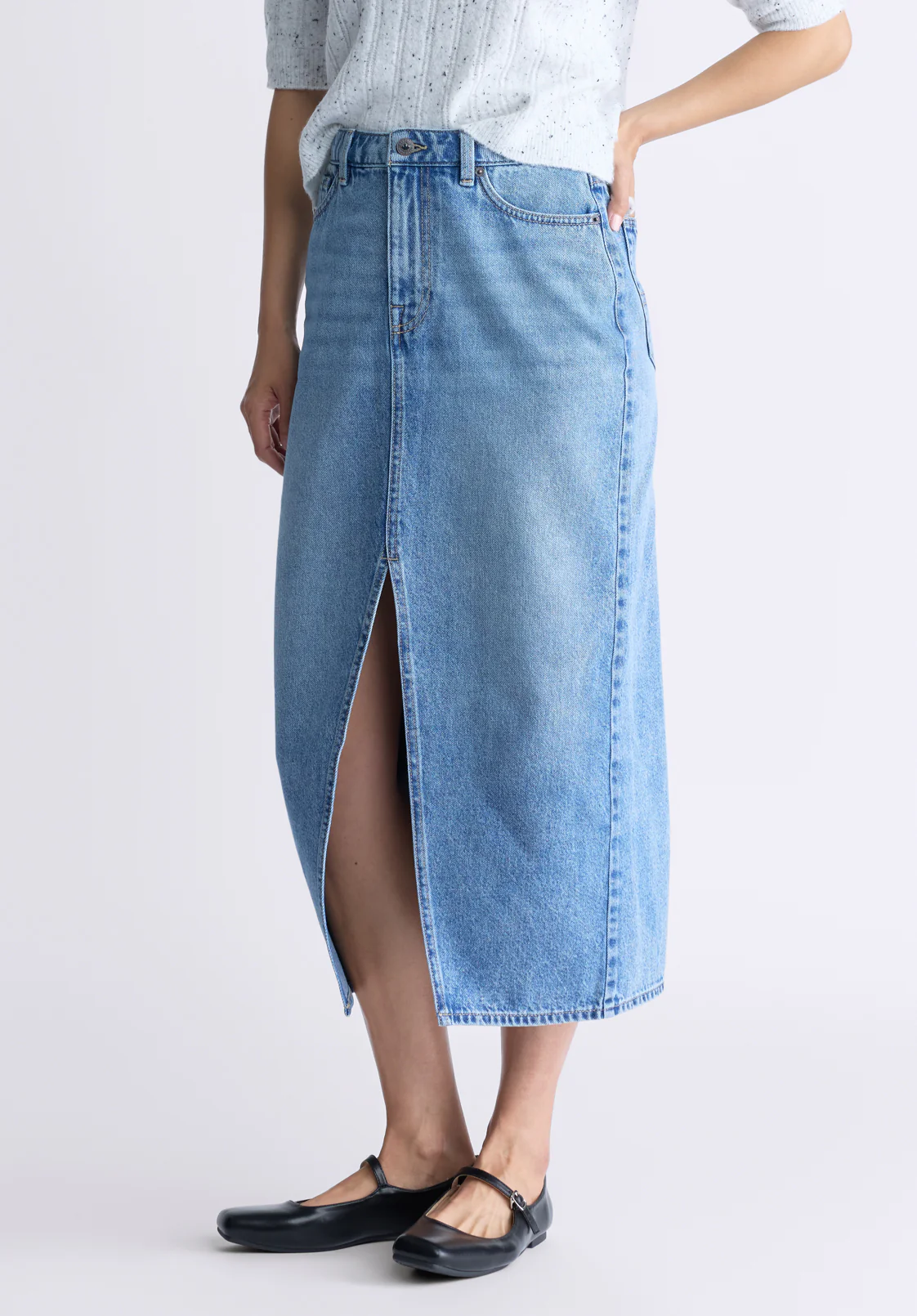 Samantha Women's High Rise Denim Skirt, Mid Blue Sanded - BL16008 - Image 4