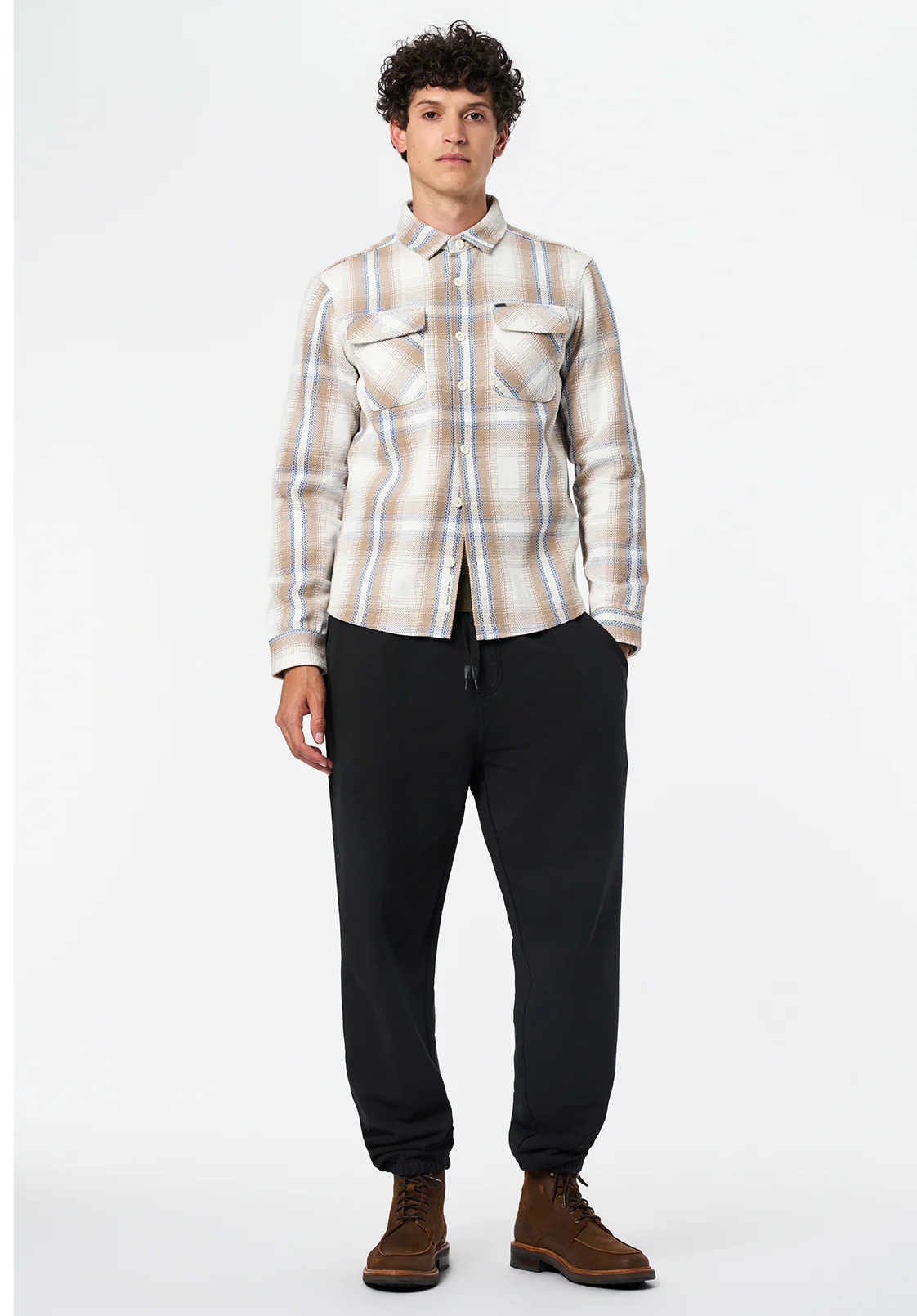 Samme Men's Long Sleeve Plaid Shirt, Milk - BM24686