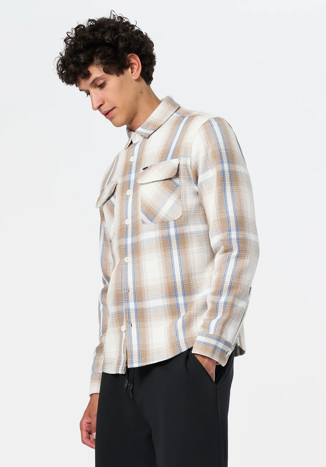 Samme Men's Long Sleeve Plaid Shirt, Milk - BM24686 - Image 3