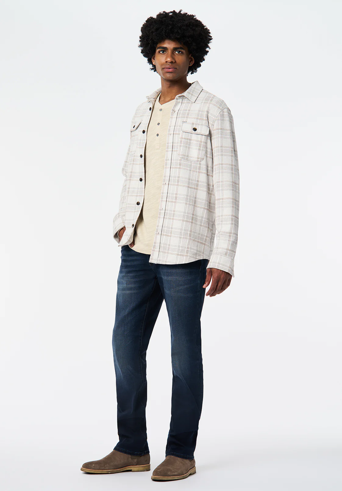 Samme Men's Long Sleeve Plaid Blanket Shirt, Milk - BM24691