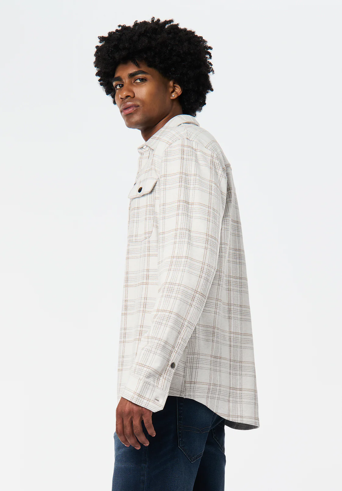 Samme Men's Long Sleeve Plaid Blanket Shirt, Milk - BM24691 - Image 3