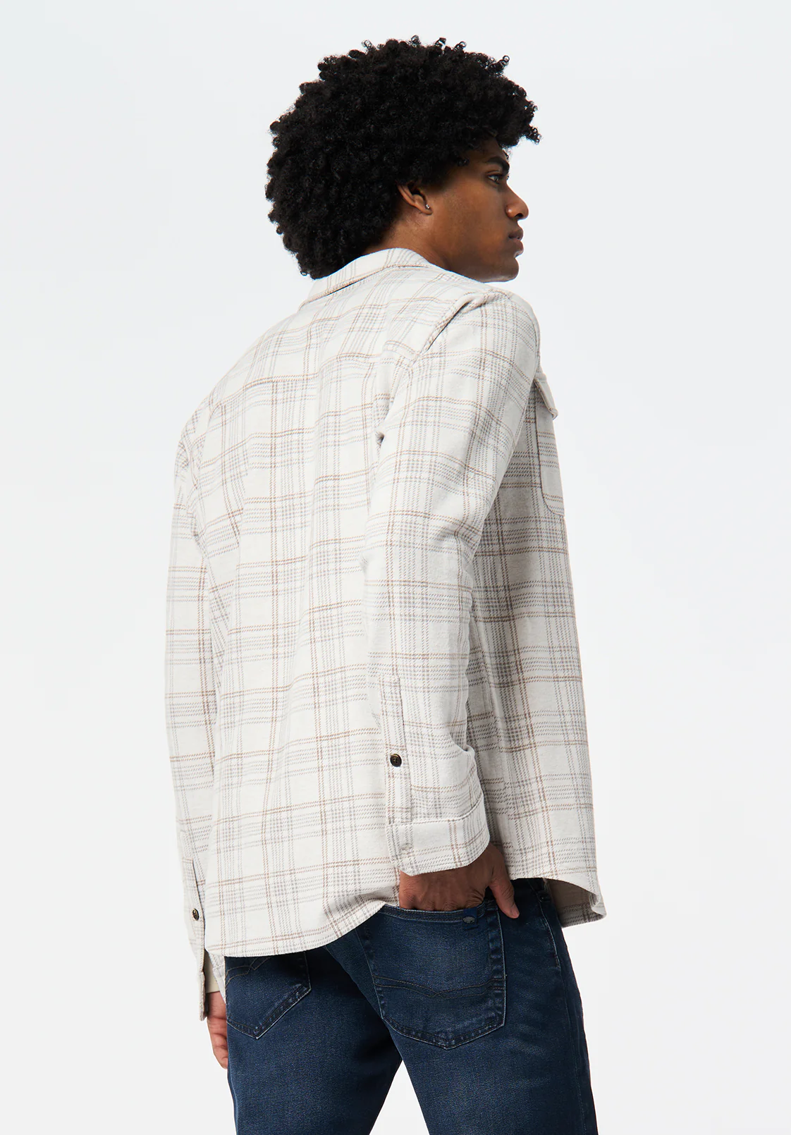 Samme Men's Long Sleeve Plaid Blanket Shirt, Milk - BM24691 - Image 4