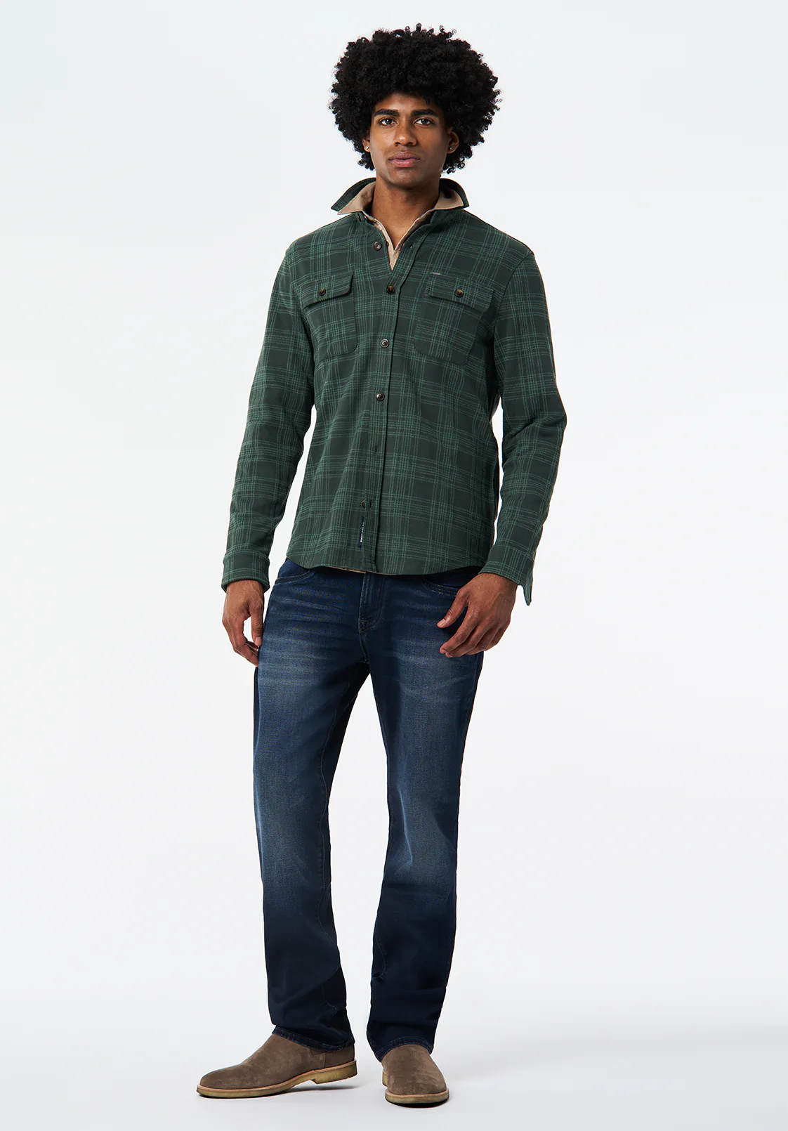 Samme Men's Long Sleeve Plaid Blanket Shirt, Fern - BM24691