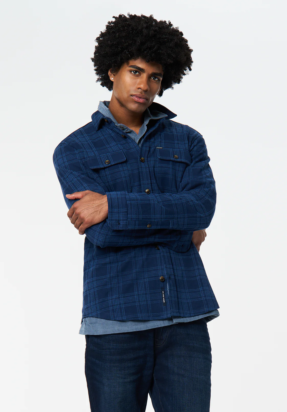 Samme Men's Long Sleeve Plaid Blanket Shirt, Midnight Blue - BM24691 - Image 2