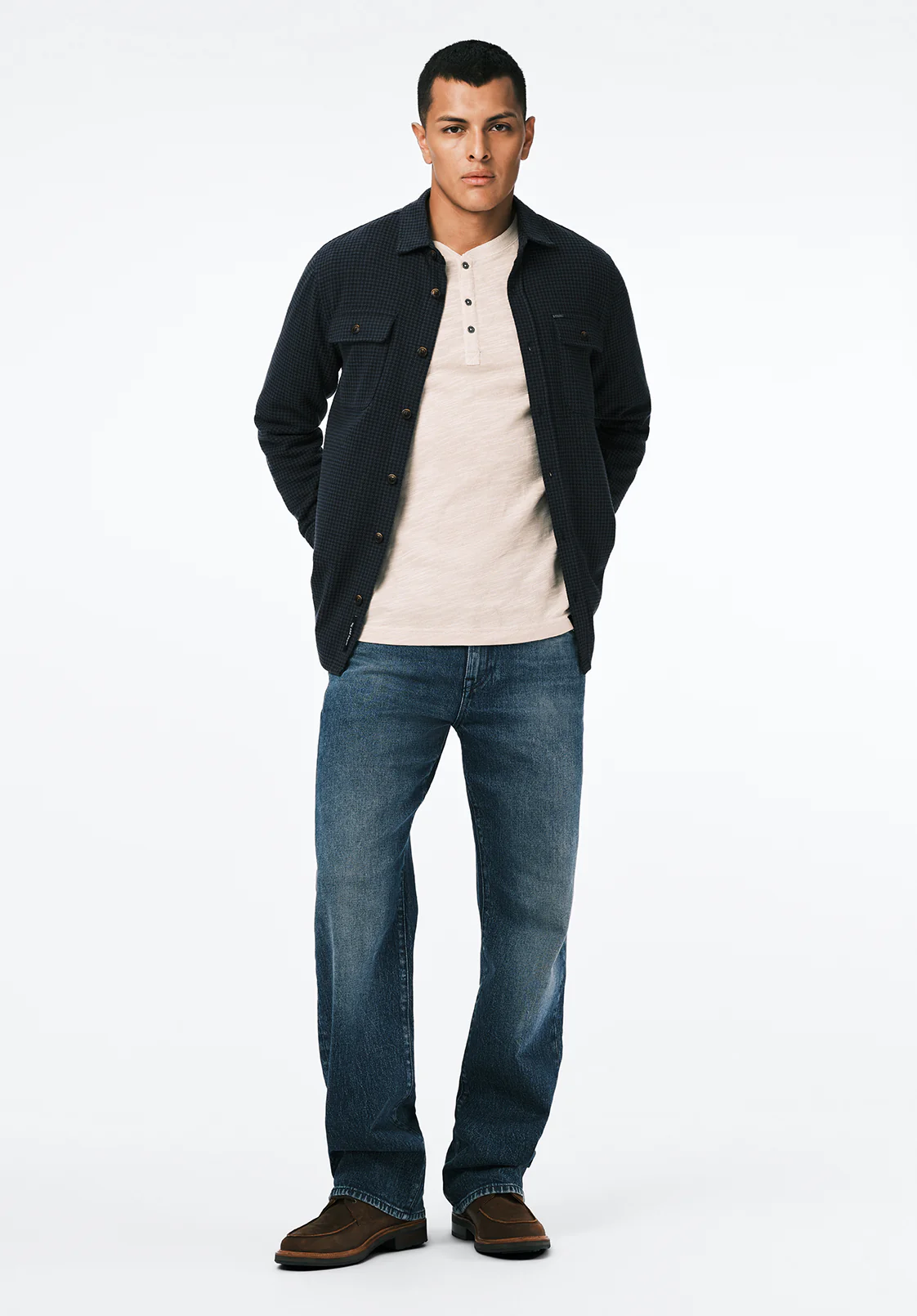 Samme Men's Long Sleeve Plaid Blanket Shirt, Midnight Blue - BM24694