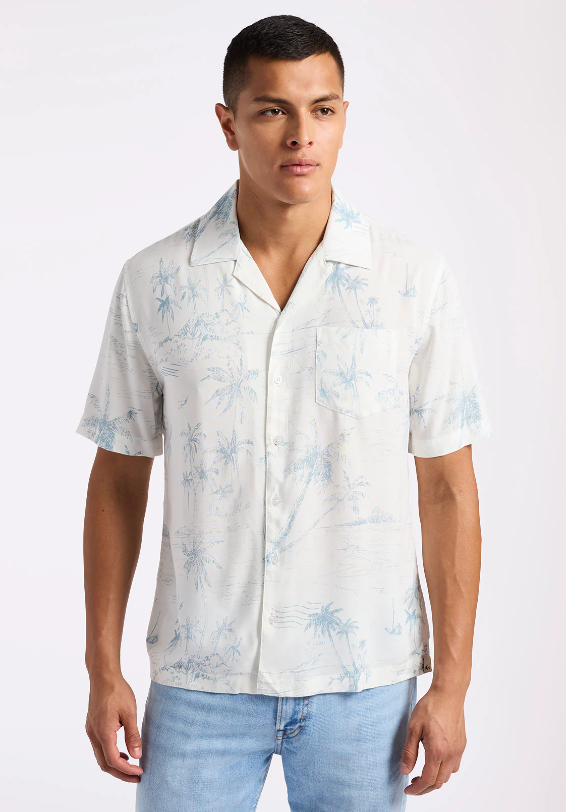 Sandro Men's Short Sleeve Printed Camp Shirt, Milk - BM24565 - Image 2