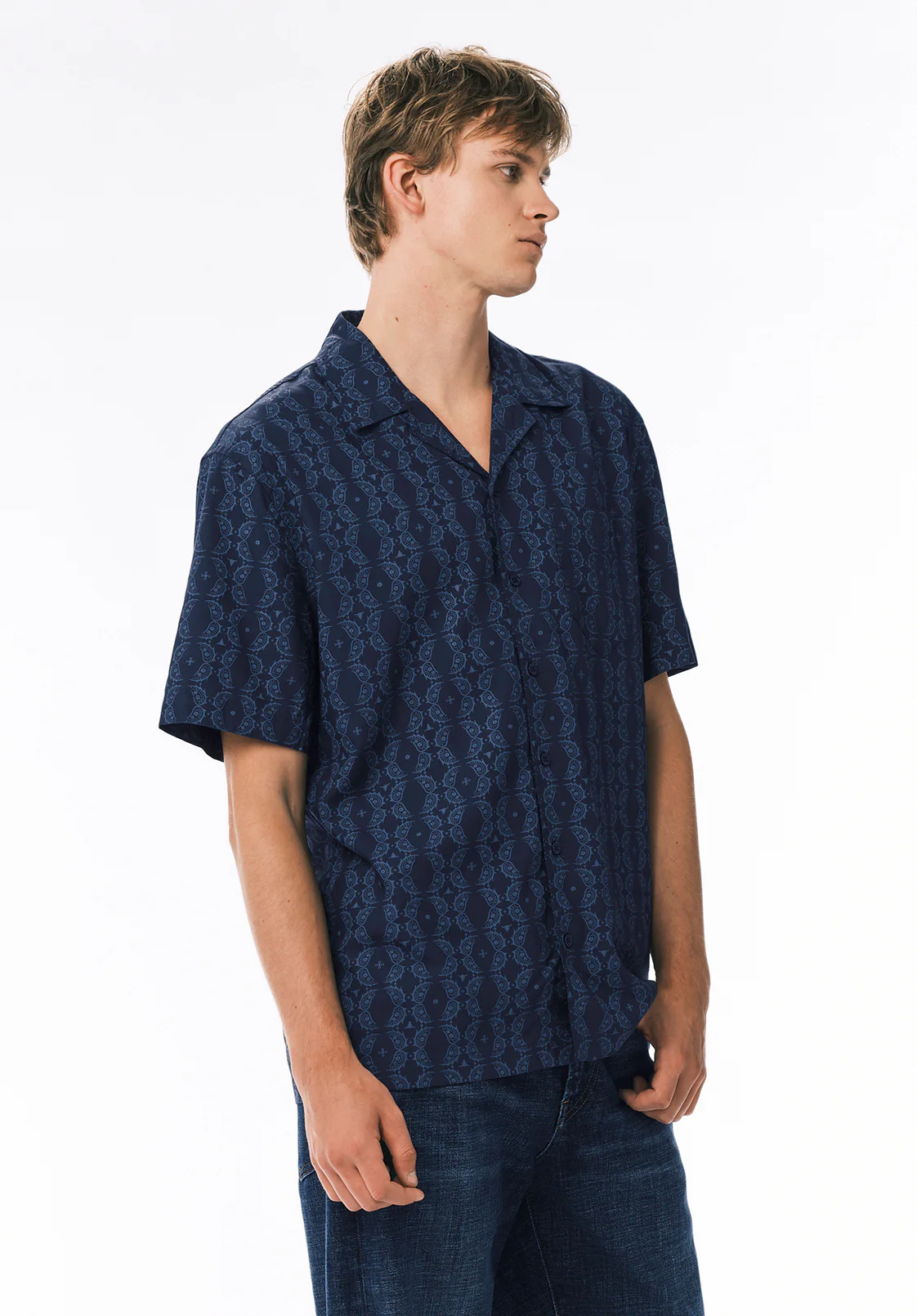 Sandro Men's Short Sleeve Printed Camp Shirt, Whale - BM24768 - Image 3
