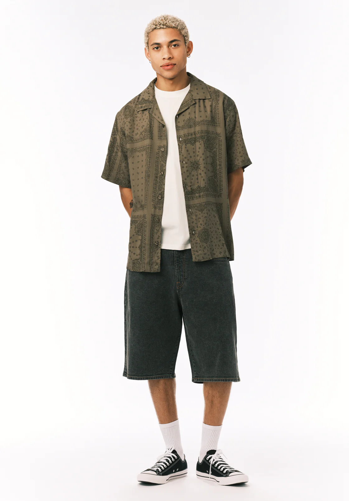 Sandro Men's Short Sleeve Printed Camp Shirt, Army Green - BM24781
