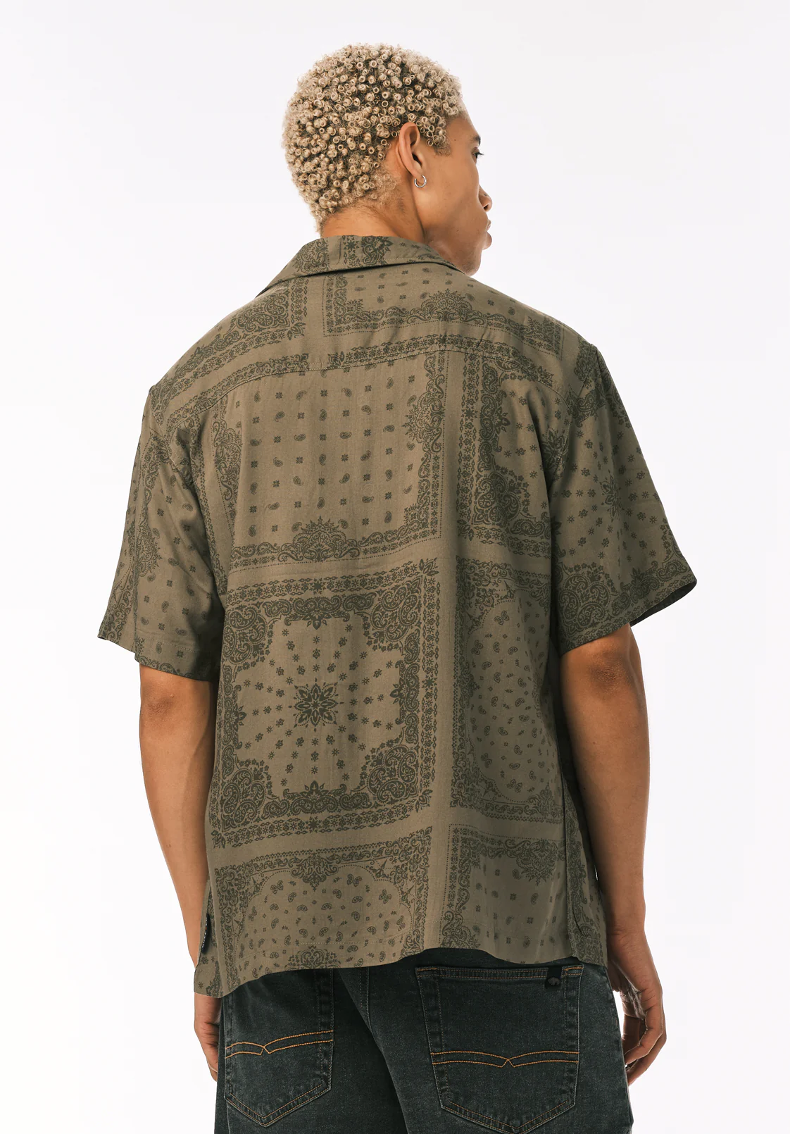 Sandro Men's Short Sleeve Printed Camp Shirt, Army Green - BM24781 - Image 4