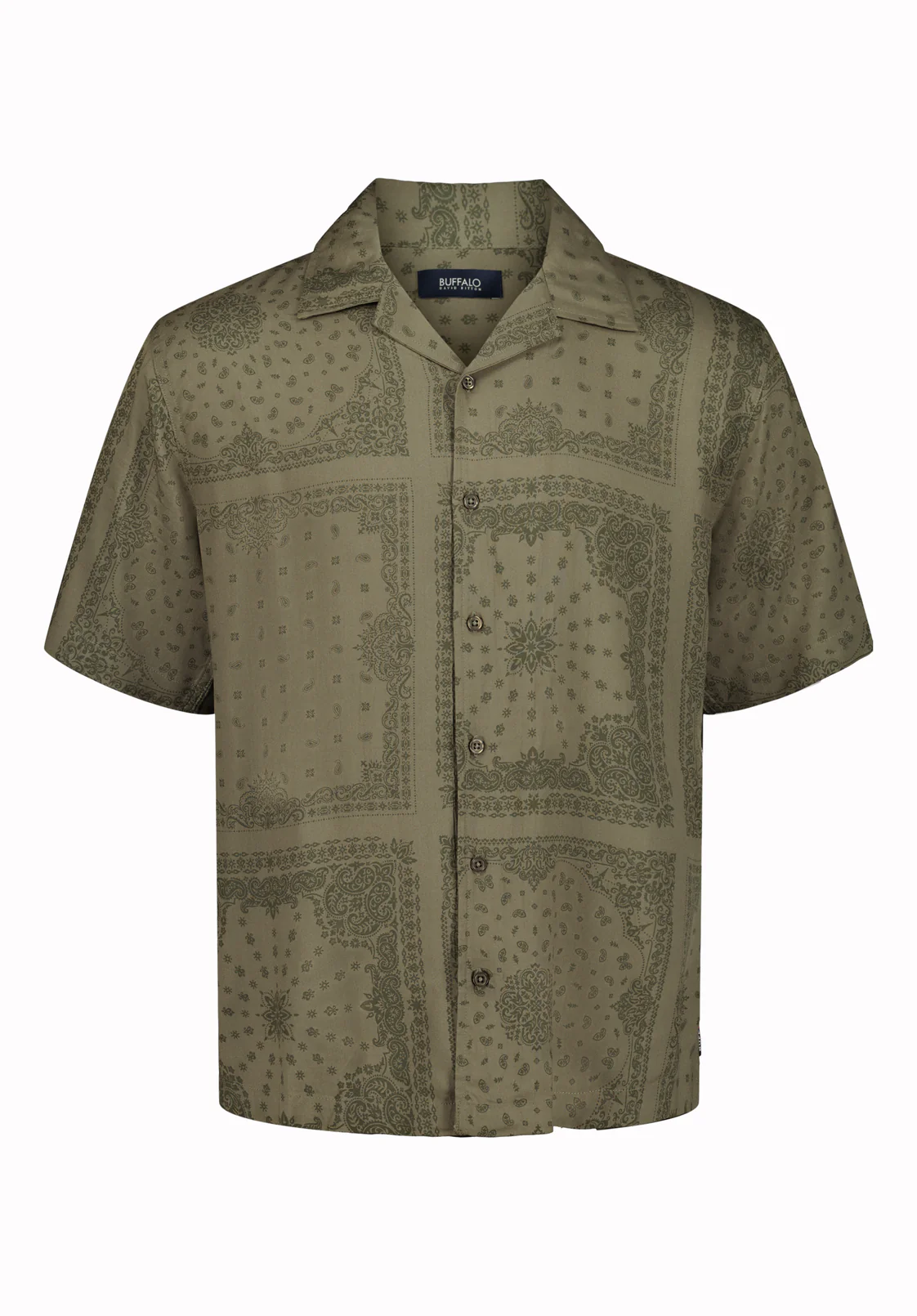 Sandro Men's Short Sleeve Printed Camp Shirt, Army Green - BM24781 - Image 5